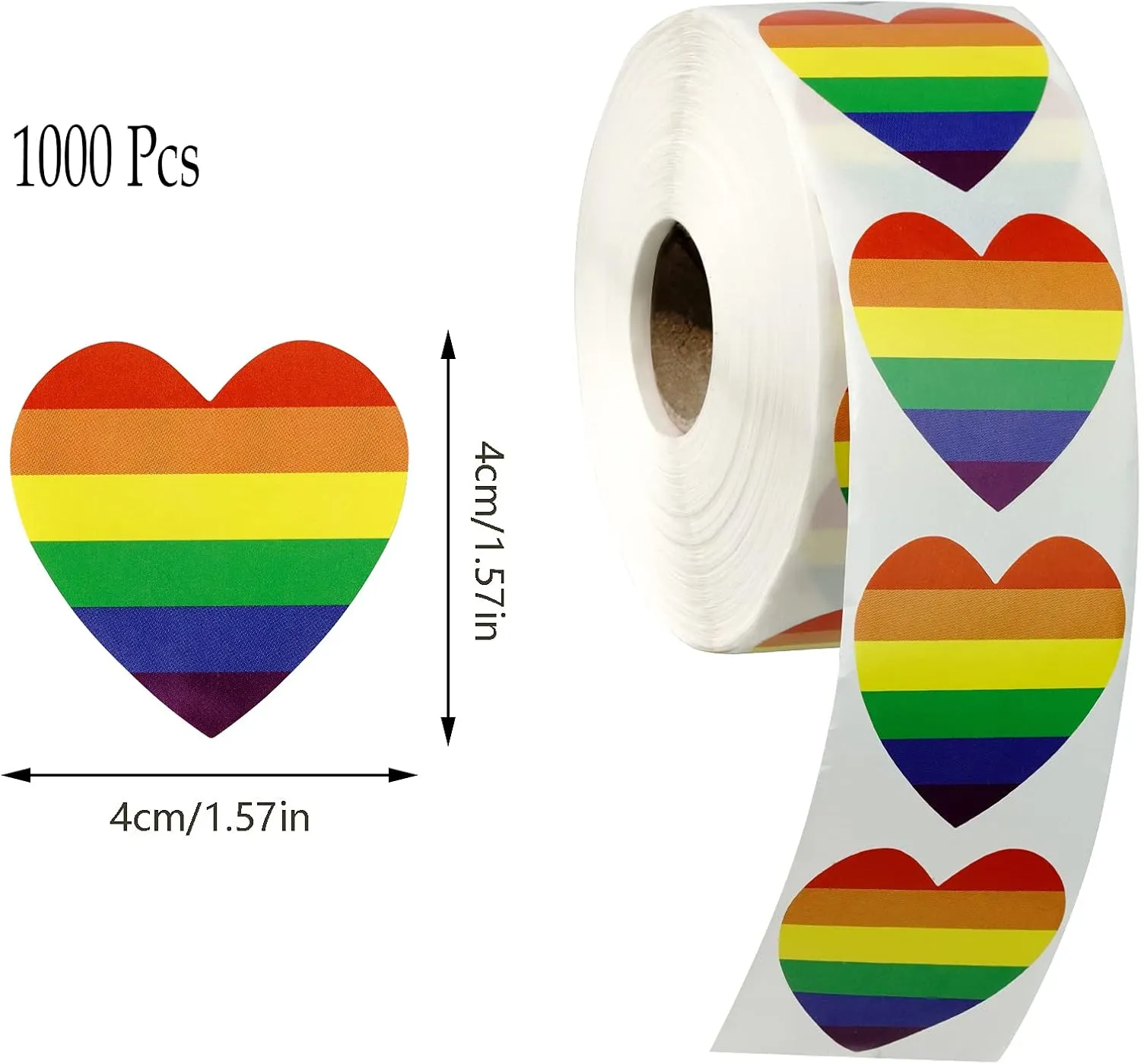 1000 Pcs Gay Pride Stickers LGBTQ  Heart Rainbow Pride Sticker for Transgender Lesbian LGBTQ Pride Parades Festival Party Decoration Mardi Gras Events Gift