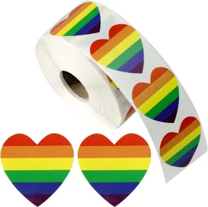 1000 Pcs Gay Pride Stickers LGBTQ  Heart Rainbow Pride Sticker for Transgender Lesbian LGBTQ Pride Parades Festival Party Decoration Mardi Gras Events Gift