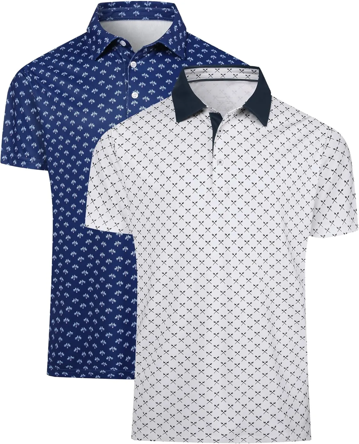 2 Pack Men's Golf Polo Shirts Short Sleeve Dry Fit Print Performance Mositure Wicking Golf Shirts for Men Casual
