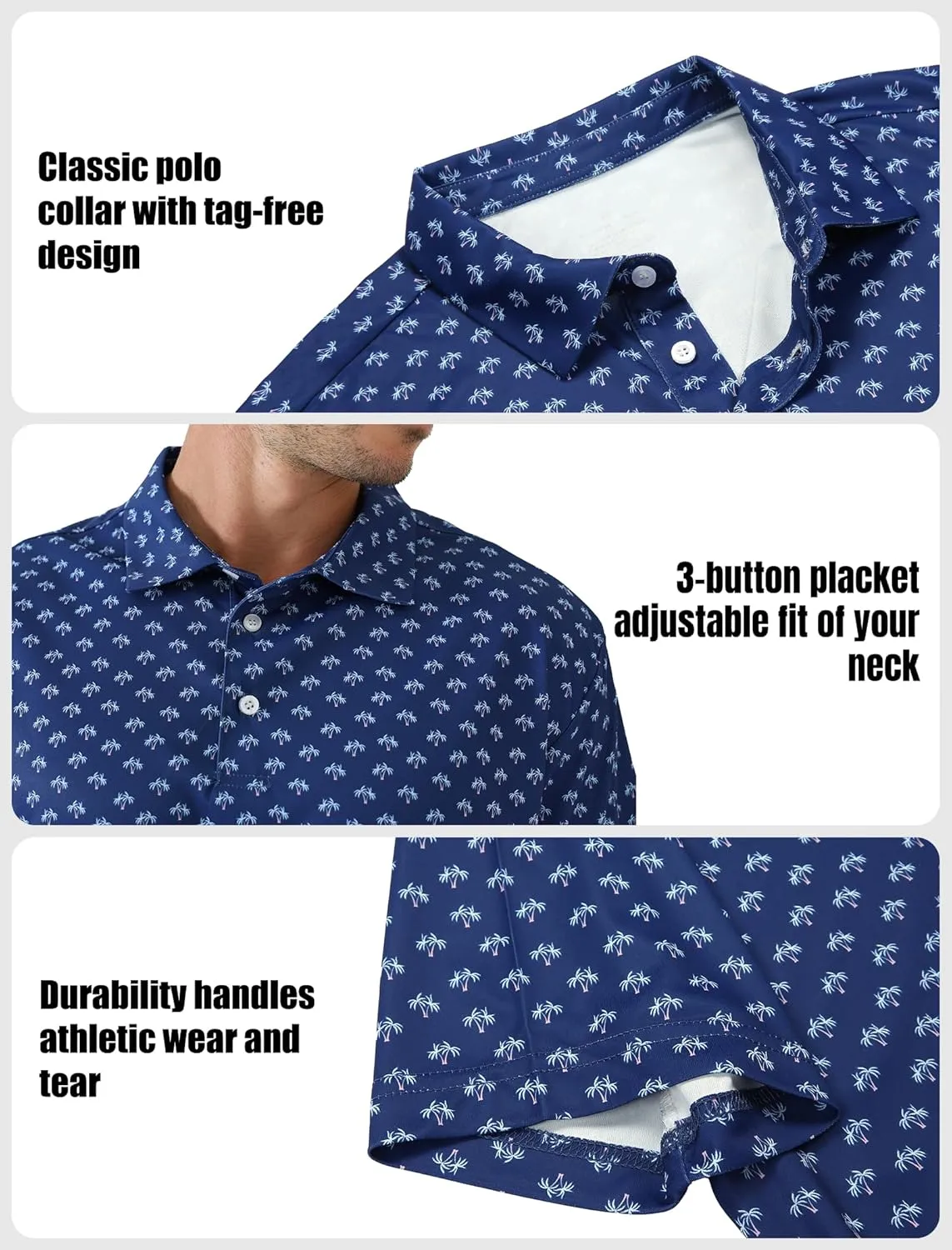 2 Pack Men's Golf Polo Shirts Short Sleeve Dry Fit Print Performance Mositure Wicking Golf Shirts for Men Casual