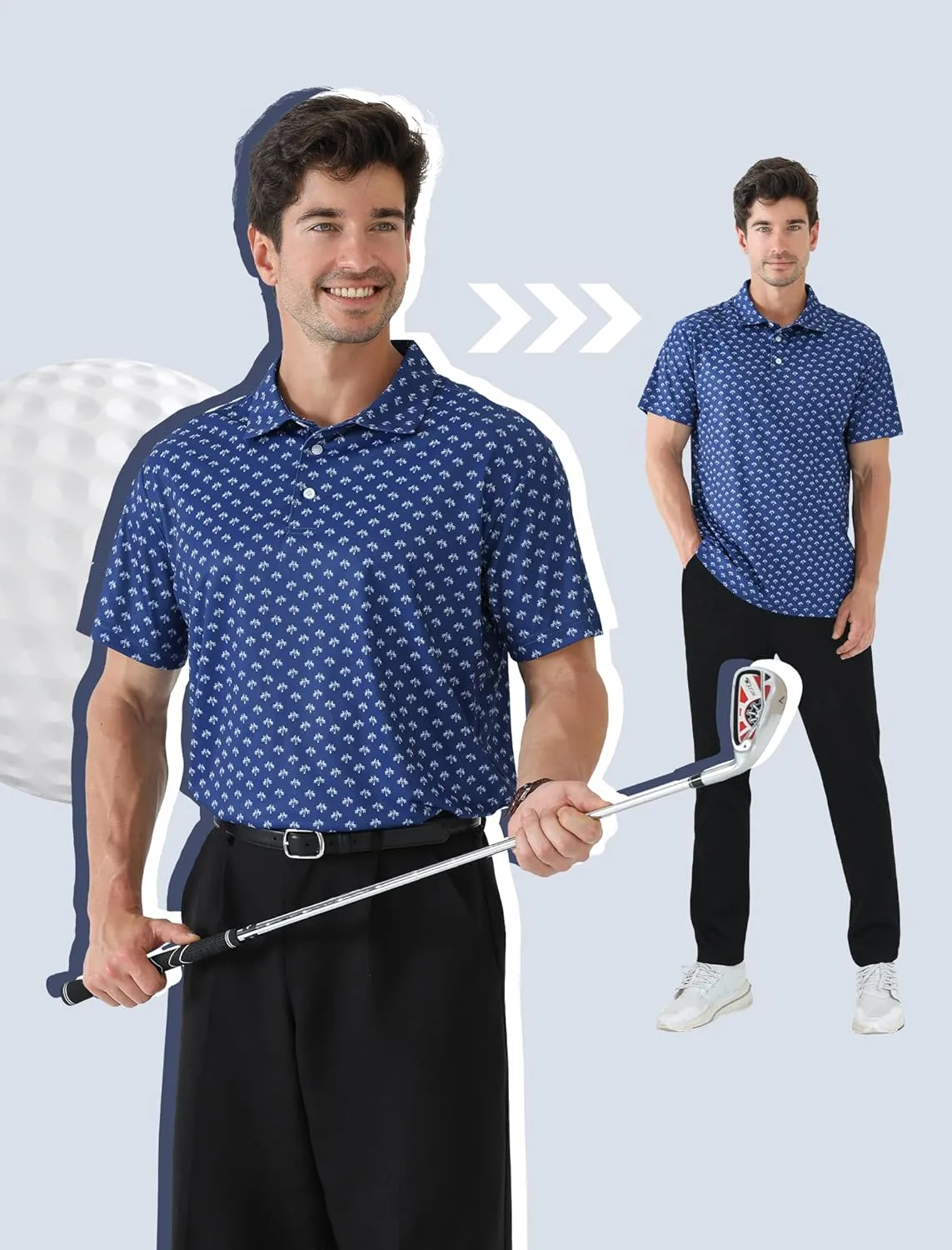 2 Pack Men's Golf Polo Shirts Short Sleeve Dry Fit Print Performance Mositure Wicking Golf Shirts for Men Casual