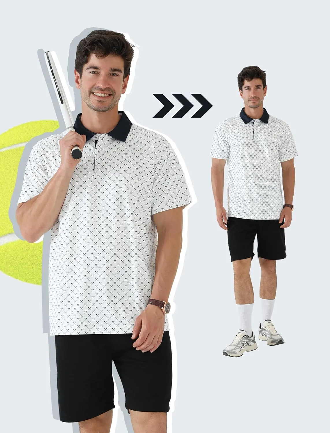 2 Pack Men's Golf Polo Shirts Short Sleeve Dry Fit Print Performance Mositure Wicking Golf Shirts for Men Casual
