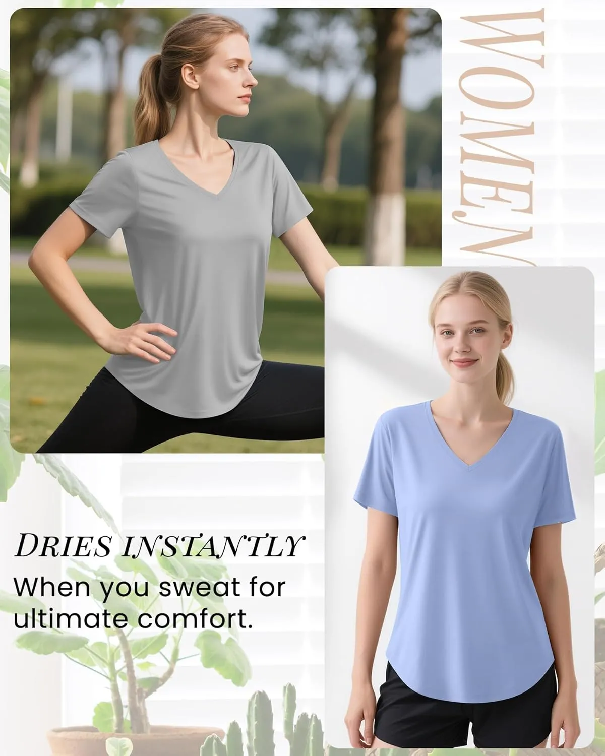 4 Pack Women's Short Sleeve Workout T Shirt Side Slits Curved Hem V Neck Breathable Exercise Tops Quick Dry UV Tee