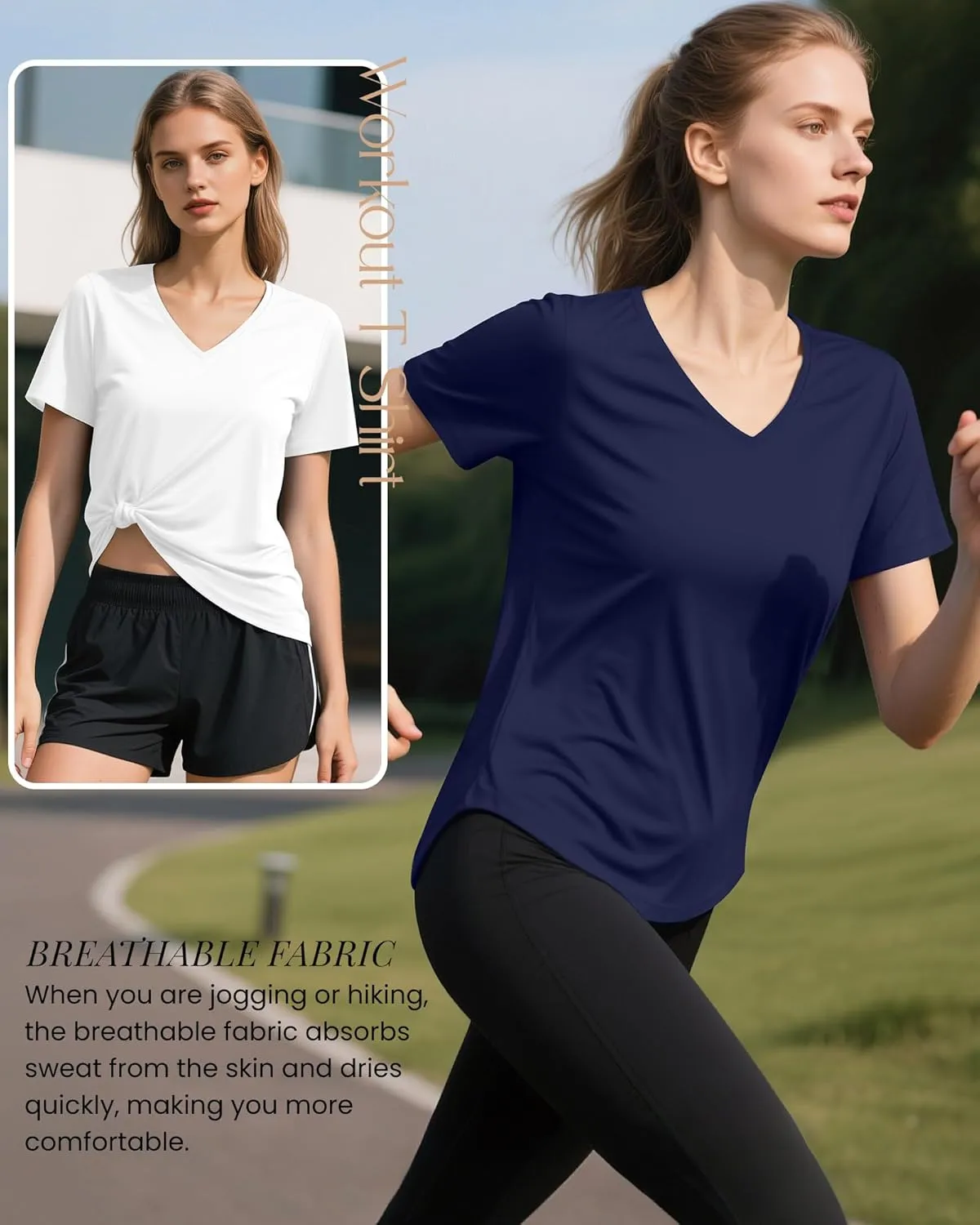 4 Pack Women's Short Sleeve Workout T Shirt Side Slits Curved Hem V Neck Breathable Exercise Tops Quick Dry UV Tee