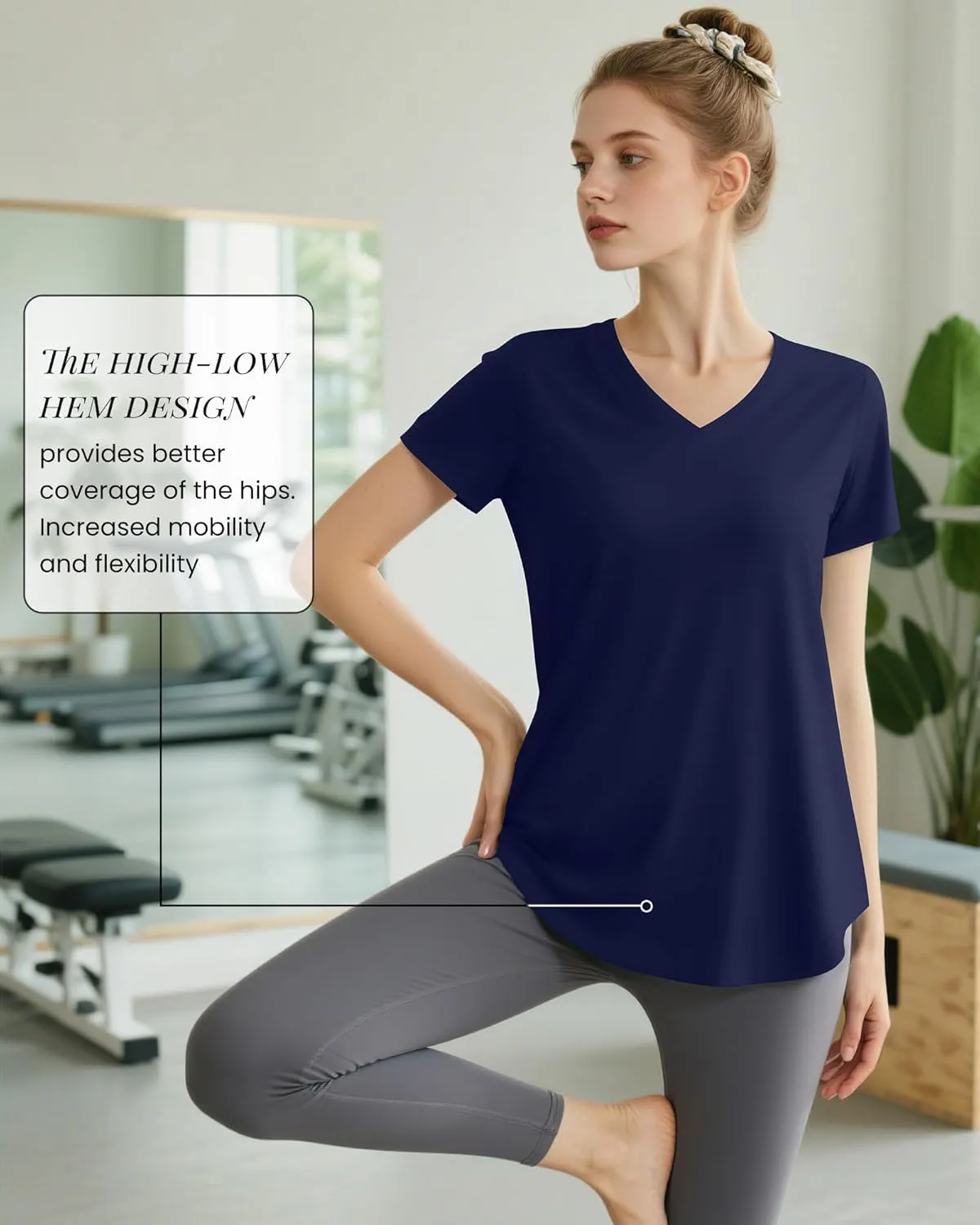 4 Pack Women's Short Sleeve Workout T Shirt Side Slits Curved Hem V Neck Breathable Exercise Tops Quick Dry UV Tee