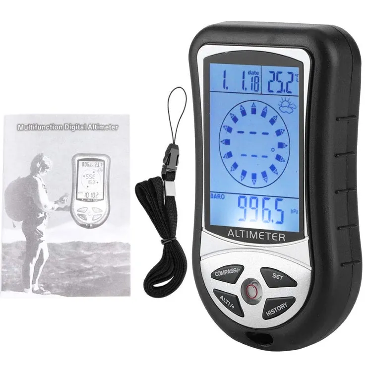 8 in 1 (Altimeter   Weather   Altitude   Compass   Thermometer   Clock   Calender   LED Backlight) Multifunction Digital Altimeter Watch Compass
