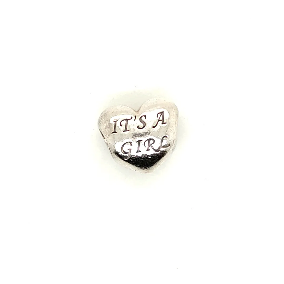 925 Silver Pandora Its a Girl with Gem Charm Approx 3.7g Preowned