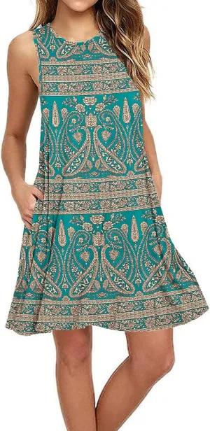 BEUFRI Sundress for Women Summer Casual Sleeveless Swing T Shirt Dresses Beach Cover up Tank Dress with Pockets