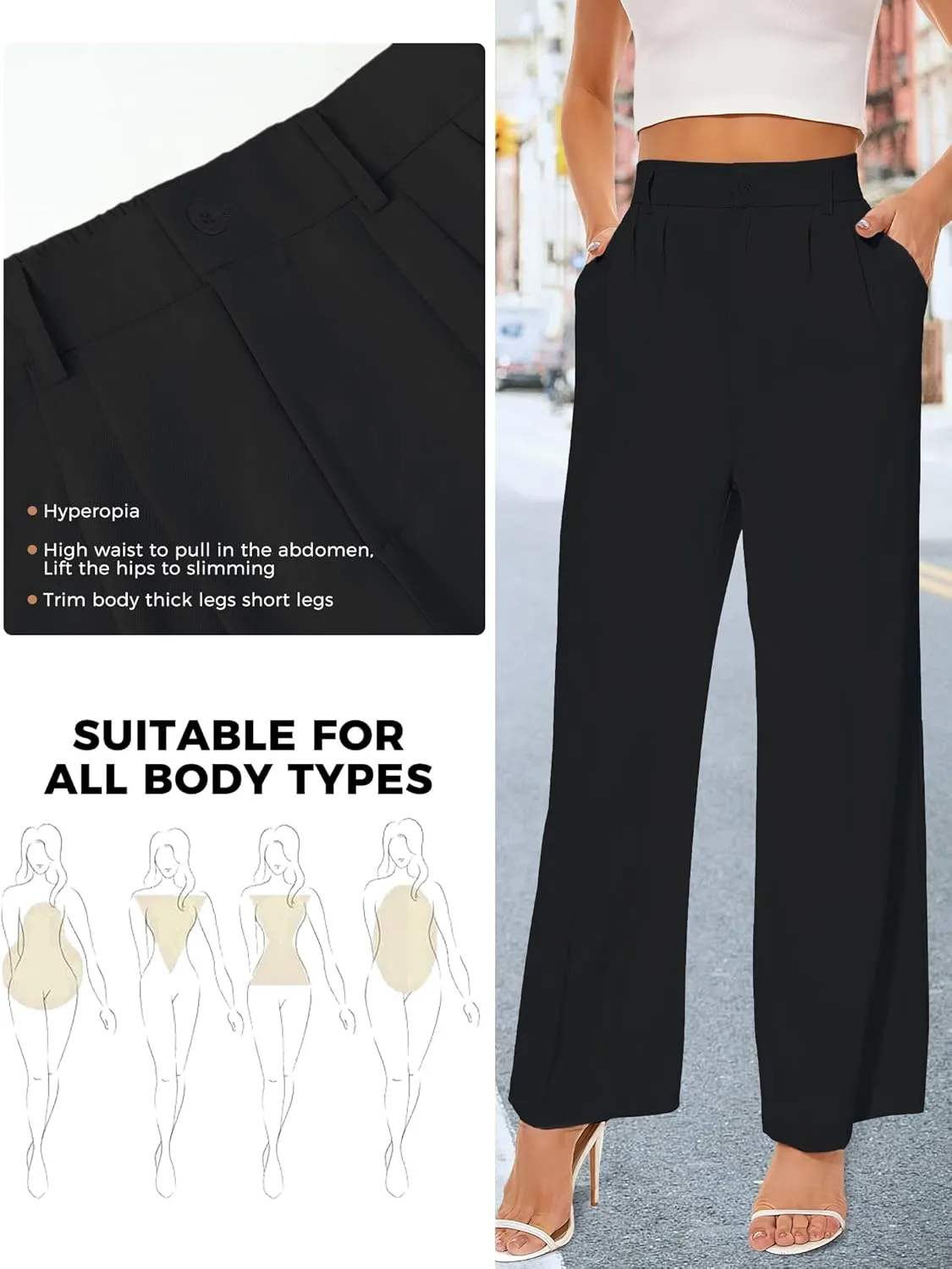 Buauty Wide Leg Dress Pants High Waisted Business Work Casual Pants Suit Long Straight Trousers Dressy Outfits Slacks