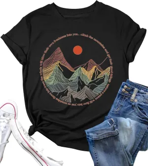 Christian Shirt Women Hiking Shirts Faith Can Move Mountains Tshirts Camping Graphic Tees Adventure Tops