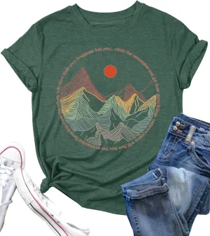 Christian Shirt Women Hiking Shirts Faith Can Move Mountains Tshirts Camping Graphic Tees Adventure Tops
