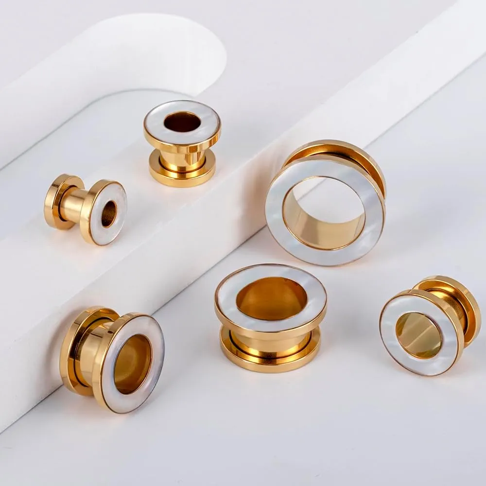 DOEARKO 2 Pairs Conch Shell Ear Gauges Tunnels and Plugs 316L Stainless Steel Hypoallergenic Earrings Ears Expander Body Jewelry