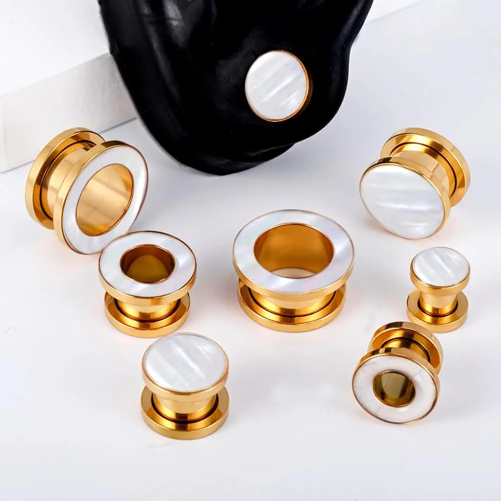 DOEARKO 2 Pairs Conch Shell Ear Gauges Tunnels and Plugs 316L Stainless Steel Hypoallergenic Earrings Ears Expander Body Jewelry