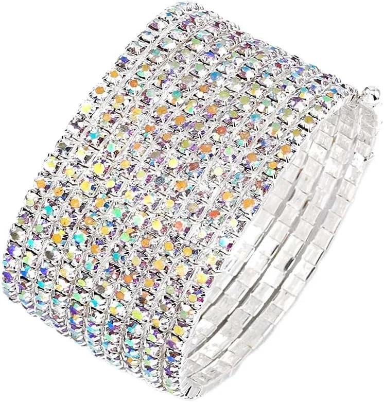 ELABEST Multi Row Crystal Bracelet Stretch Rhinestone Bling Hand Chain Bridal Ball Body Jewelry Accessories for Women and Girls
