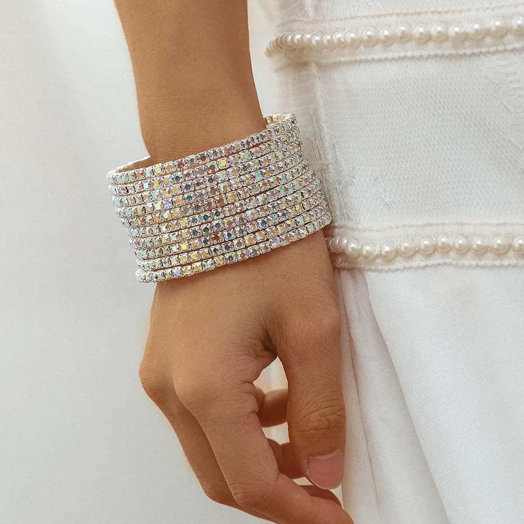 ELABEST Multi Row Crystal Bracelet Stretch Rhinestone Bling Hand Chain Bridal Ball Body Jewelry Accessories for Women and Girls