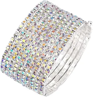 ELABEST Multi Row Crystal Bracelet Stretch Rhinestone Bling Hand Chain Bridal Ball Body Jewelry Accessories for Women and Girls