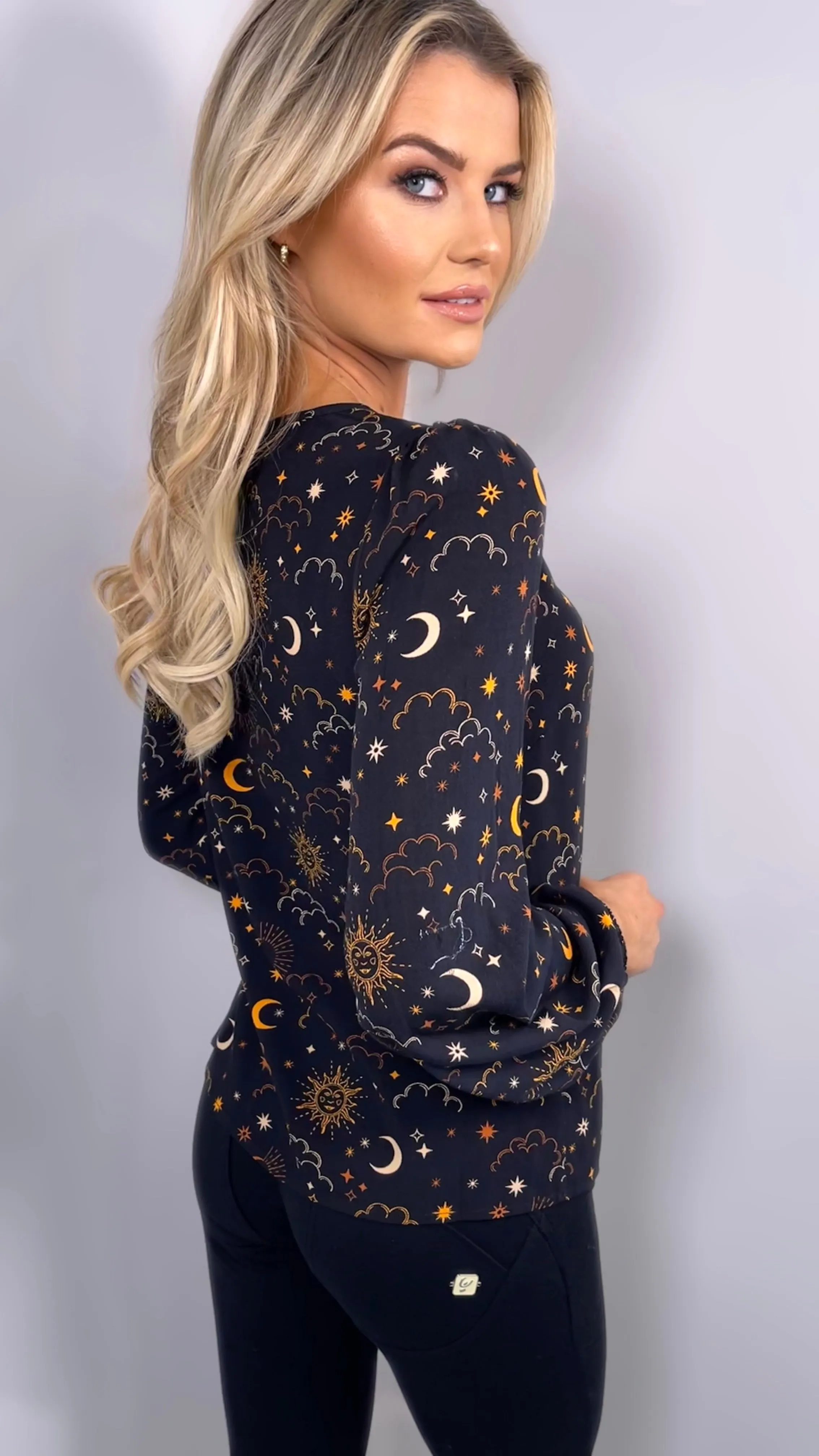 ELAINA CELESTIAL NIGHT BLOUSE - BLACK