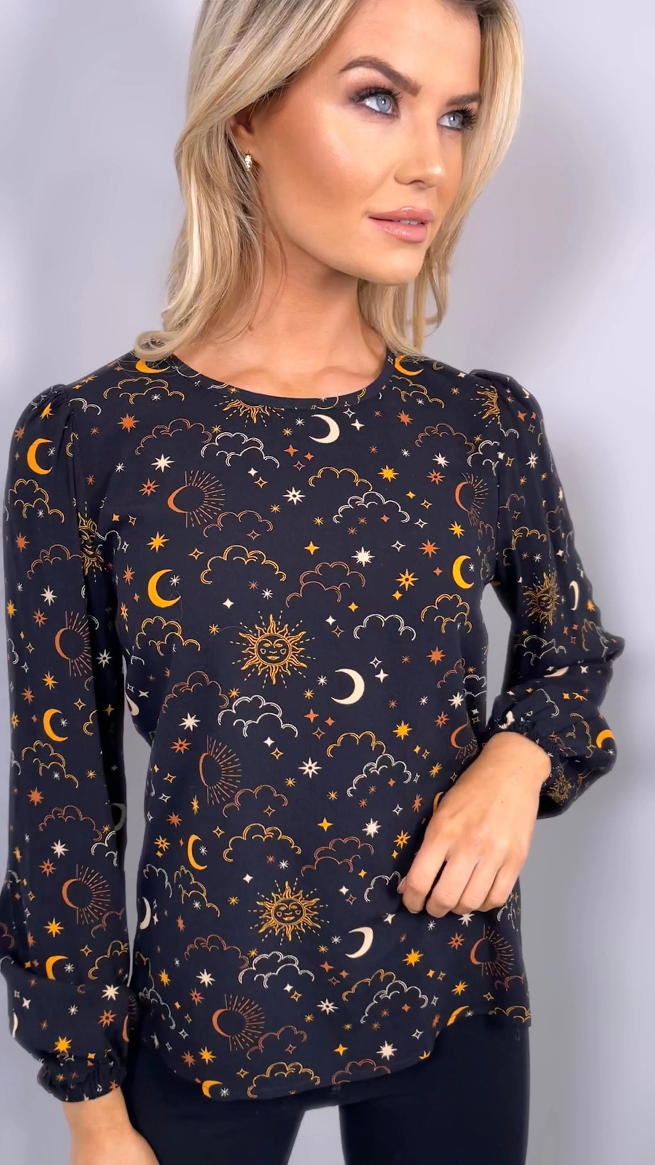 ELAINA CELESTIAL NIGHT BLOUSE - BLACK
