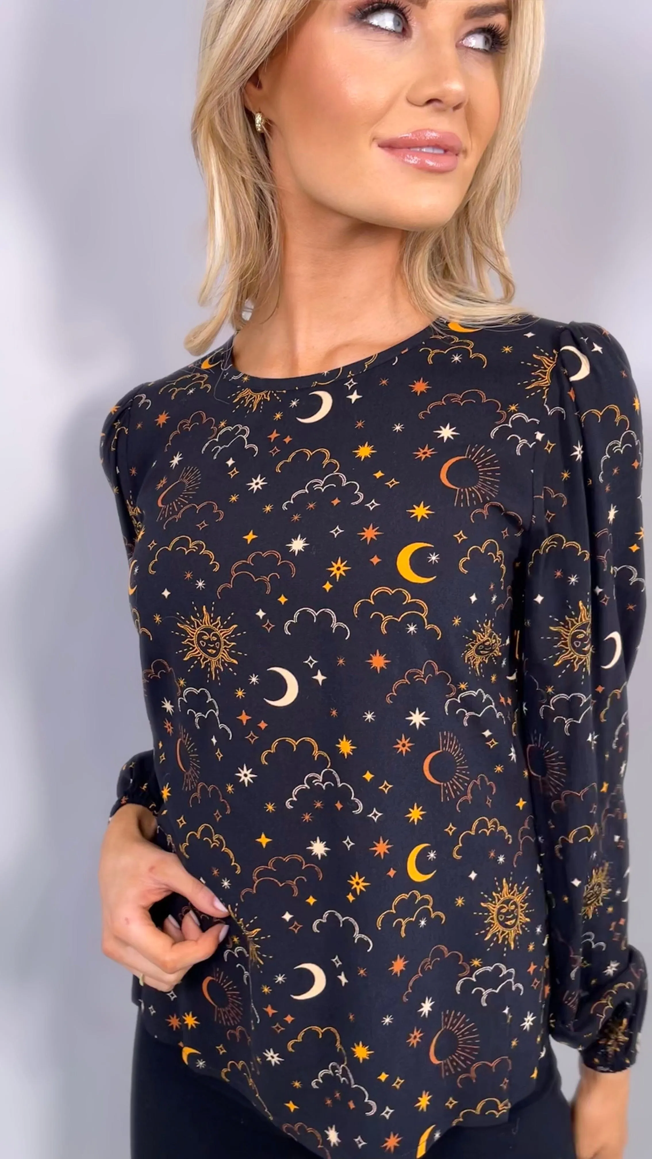 ELAINA CELESTIAL NIGHT BLOUSE - BLACK