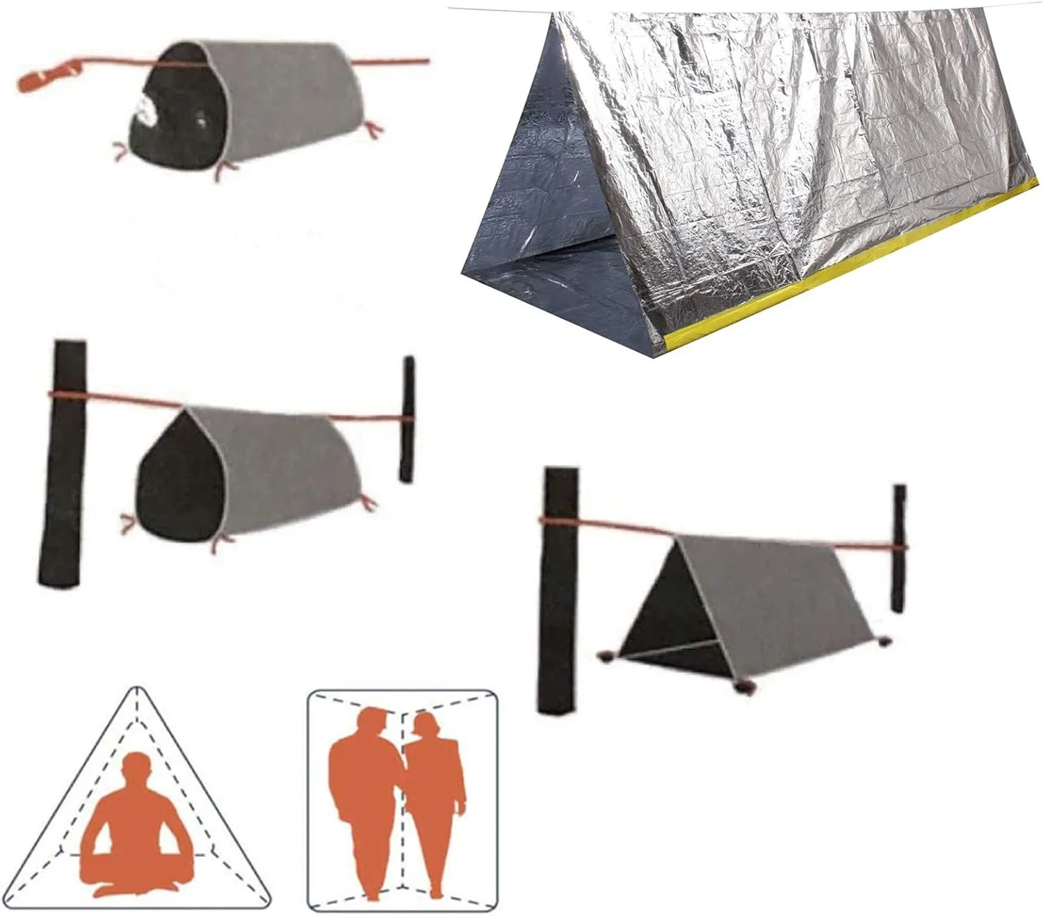 Emergency 2 Person Ultralight Survival Shelter, Tube Tent with Space Blanket for Camping, Hiking
