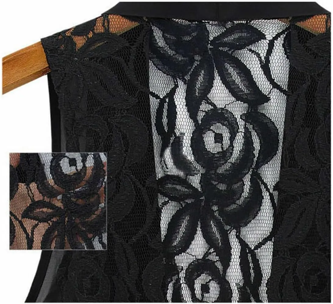 GK-O Women Chiffon Lace Floral Vest Sleeveless Loose Waistcoat Cardigan