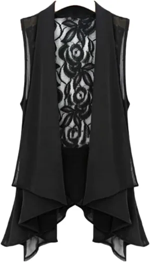 GK-O Women Chiffon Lace Floral Vest Sleeveless Loose Waistcoat Cardigan