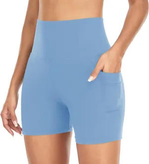 GROTEEN 6" Biker Shorts with Pockets for Women - High Waisted Tummy Control Spandex Workout Shorts for Yoga Running Athletic