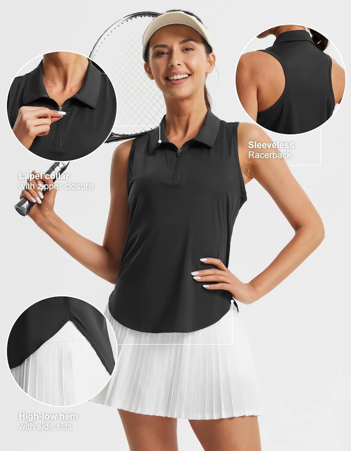 Libin Women's Sleeveless Golf Shirts Racerback Zip Up Tennis Polo Shirts Quick Dry Athletic Tank Tops with Collar