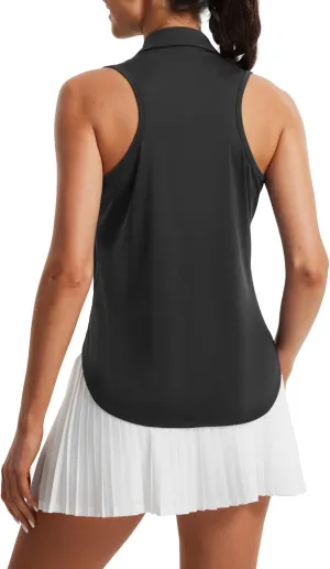 Libin Women's Sleeveless Golf Shirts Racerback Zip Up Tennis Polo Shirts Quick Dry Athletic Tank Tops with Collar