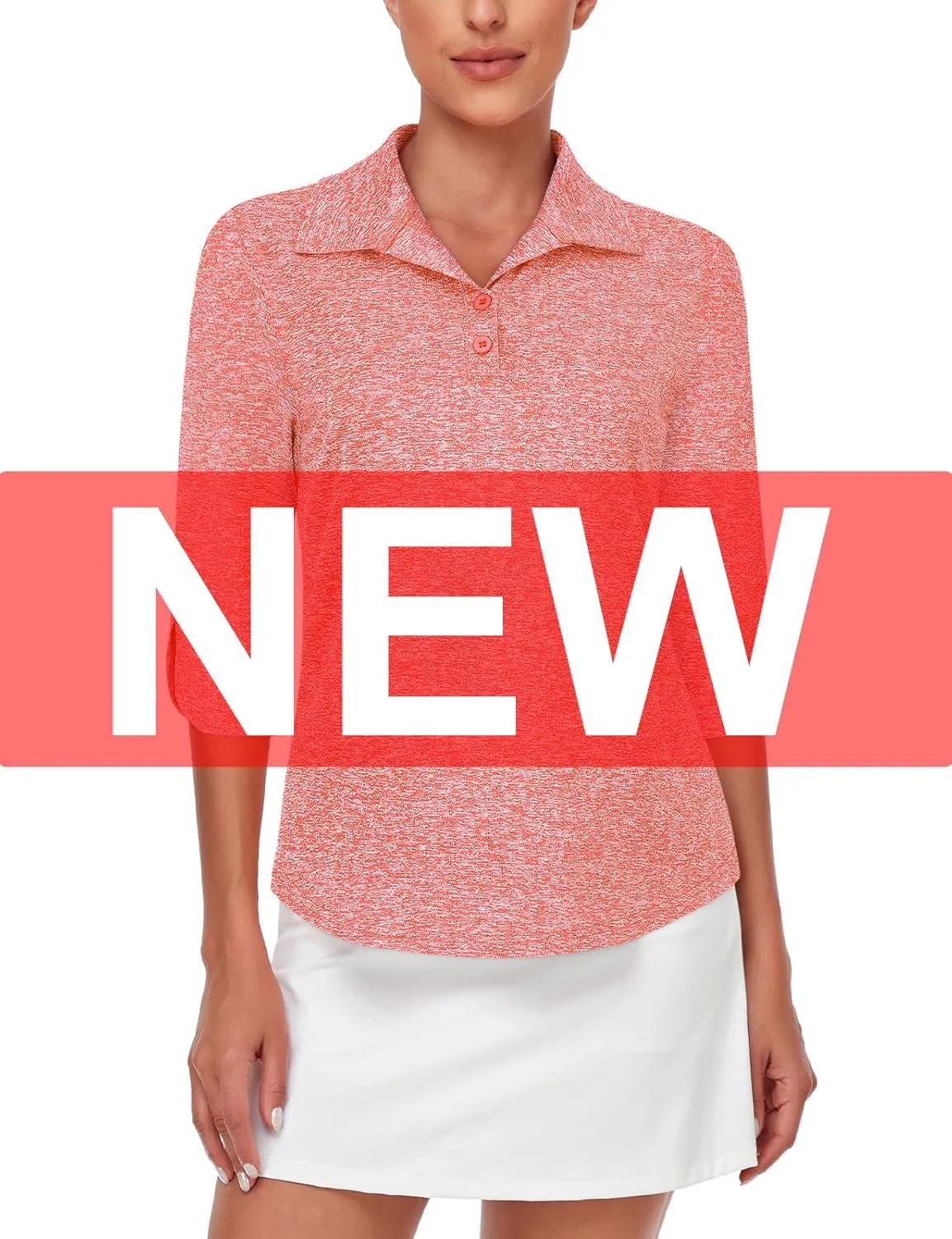 LURANEE Womens Golf Shirt Quick Dry 3/4 Sleeve T Shirts 2-Buttons Polo Workout Tops UPF 50  Shirts S-2XL