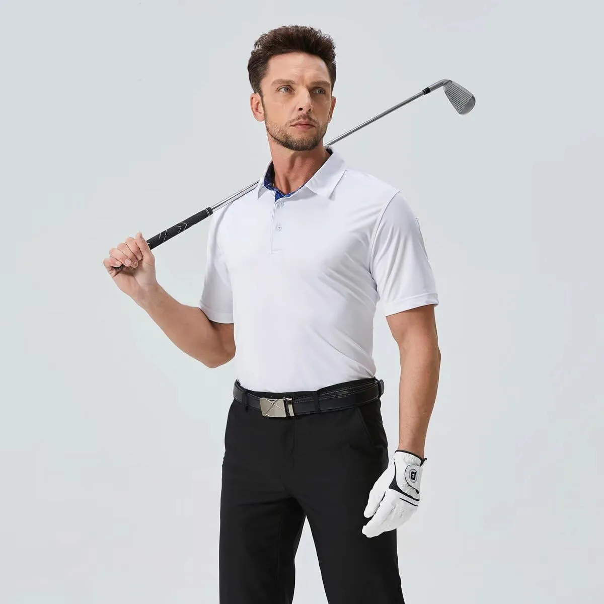 Mens Golf Shirts Dry Fit Short Sleeve Casual Performance Solid Collared Polo Shirts for Men