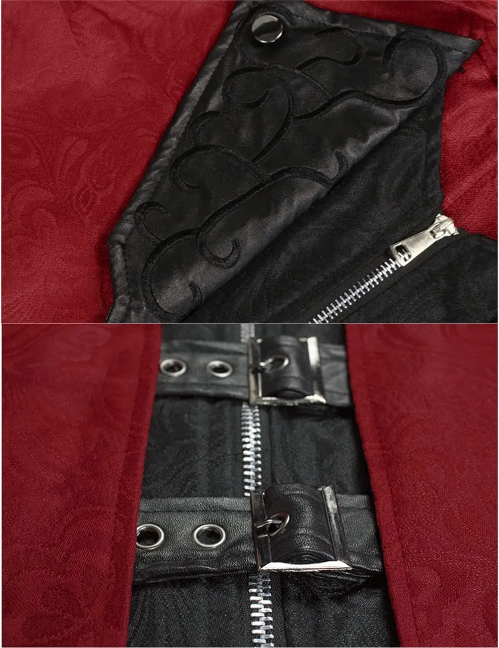 Men's Medieval Tailcoat Steampunk Vintage Spliced Hooded Trench Zipper Coat Gothic Dark Halloween Costume
