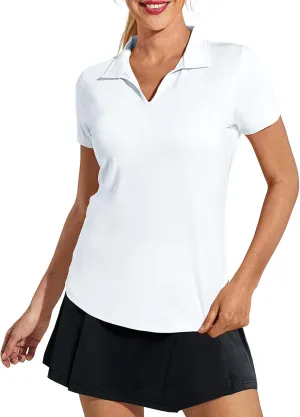 MIER Women's Golf Polo Shirts Collared V Neck Short Sleeve Tennis Shirt, Dry Fit, Moisture Wicking