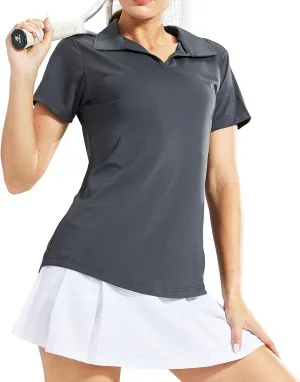 MIER Women's Golf Polo Shirts Collared V Neck Short Sleeve Tennis Shirt, Dry Fit, Moisture Wicking