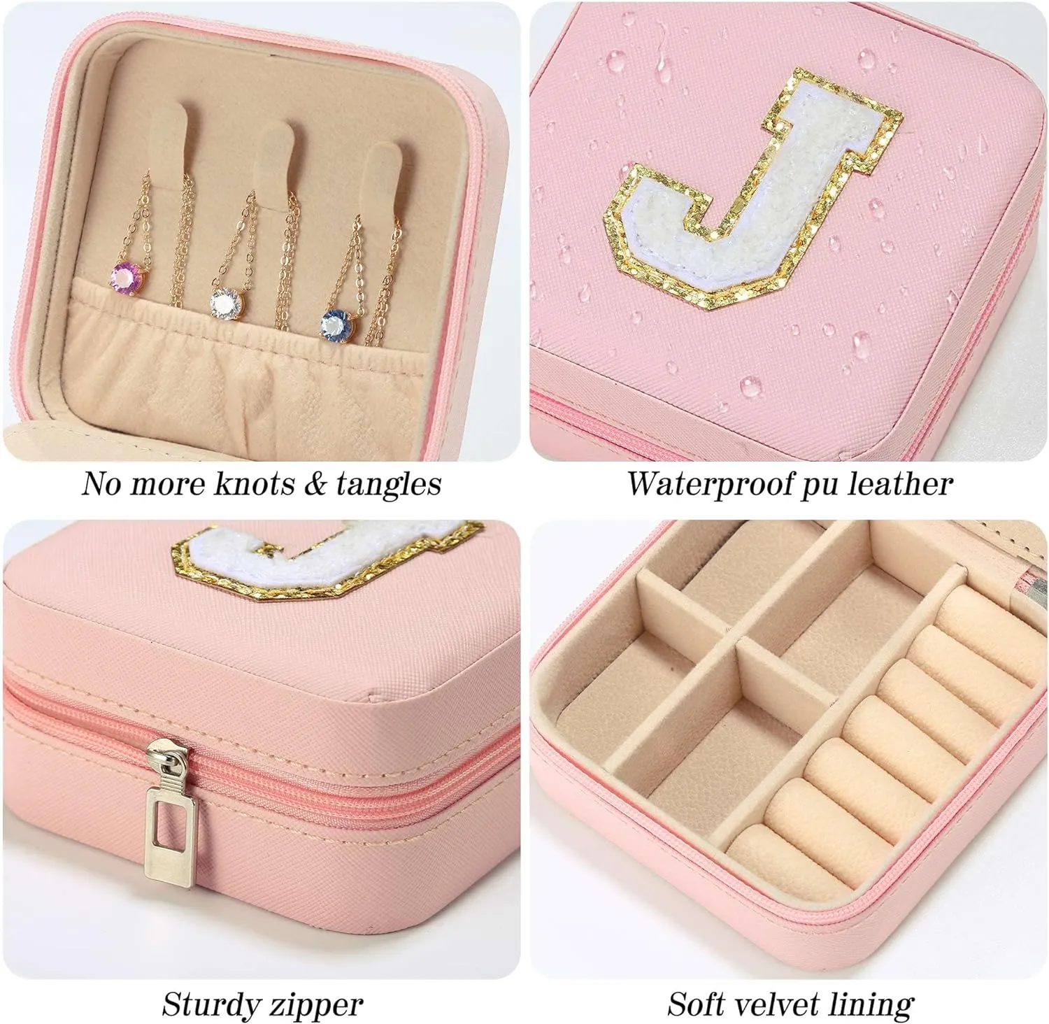 Parima Travel Jewelry Organizer for Women | Necklace, Earrings, Ring Holder | Jewelry Case | Travel Gifts for Women - Letter V, Pink
