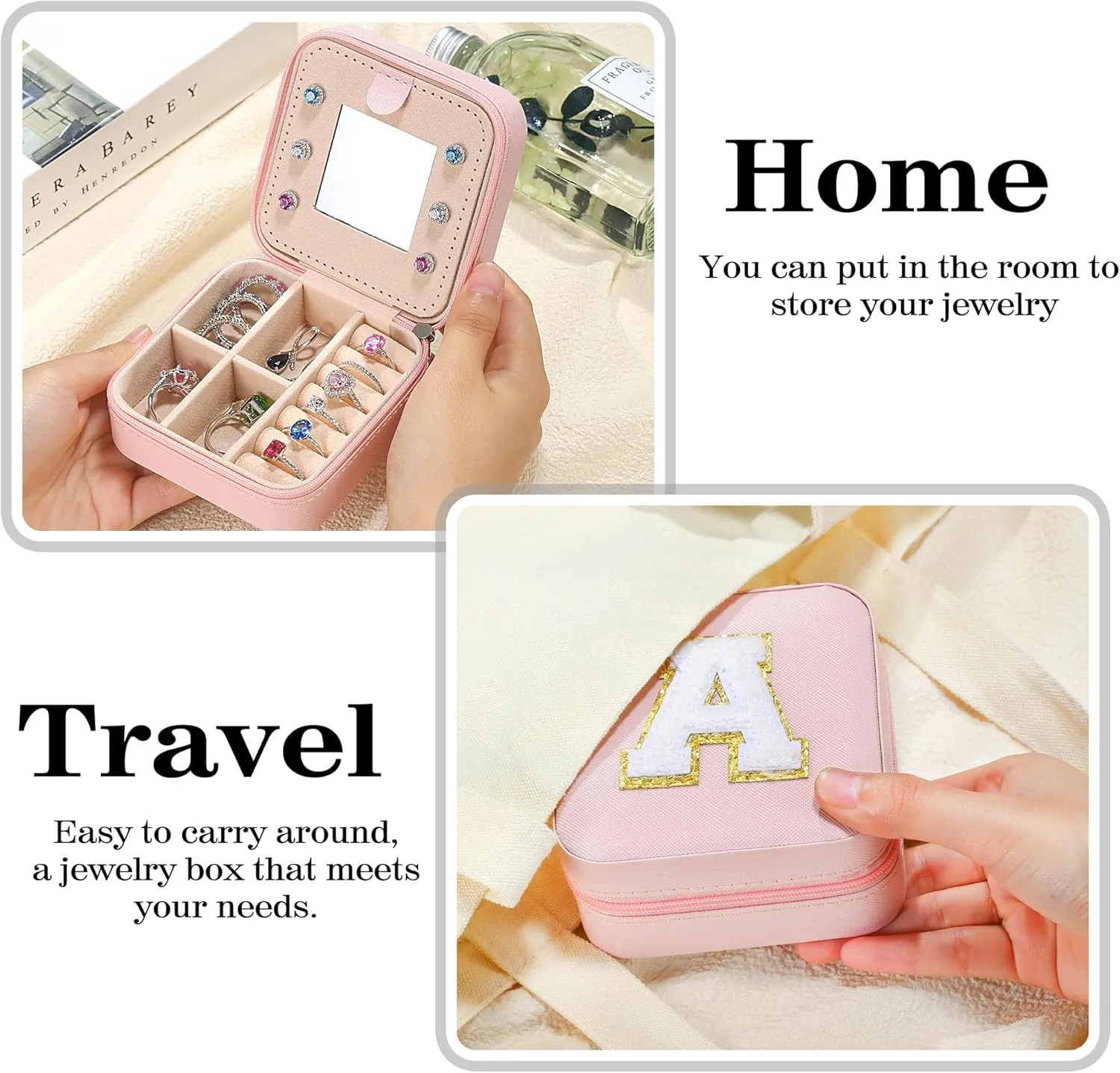 Parima Travel Jewelry Organizer for Women | Necklace, Earrings, Ring Holder | Jewelry Case | Travel Gifts for Women - Letter V, Pink