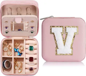 Parima Travel Jewelry Organizer for Women | Necklace, Earrings, Ring Holder | Jewelry Case | Travel Gifts for Women - Letter V, Pink