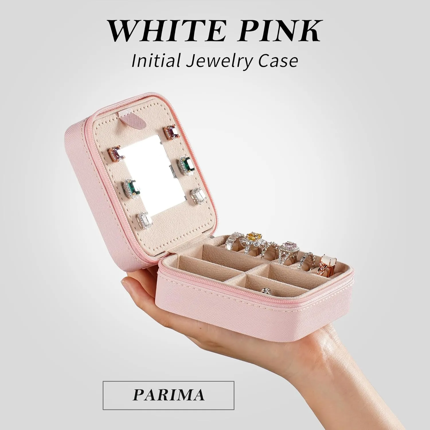 Parima Travel Jewelry Organizer for Women | Necklace, Earrings, Ring Holder | Jewelry Case | Travel Gifts for Women - Letter V, Pink