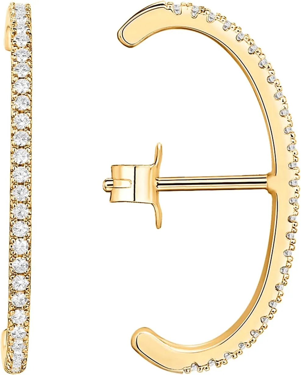PAVOI 14K Gold Plated 925 Sterling Silver Post Minimalist Suspender Ear Cuff Earrings for Women | Wrap Earlobe Studs