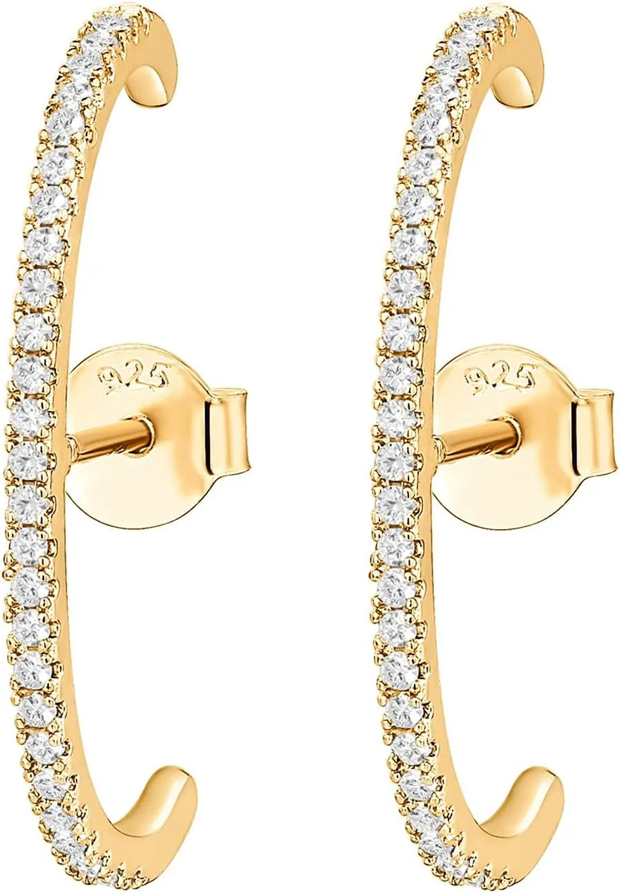 PAVOI 14K Gold Plated 925 Sterling Silver Post Minimalist Suspender Ear Cuff Earrings for Women | Wrap Earlobe Studs