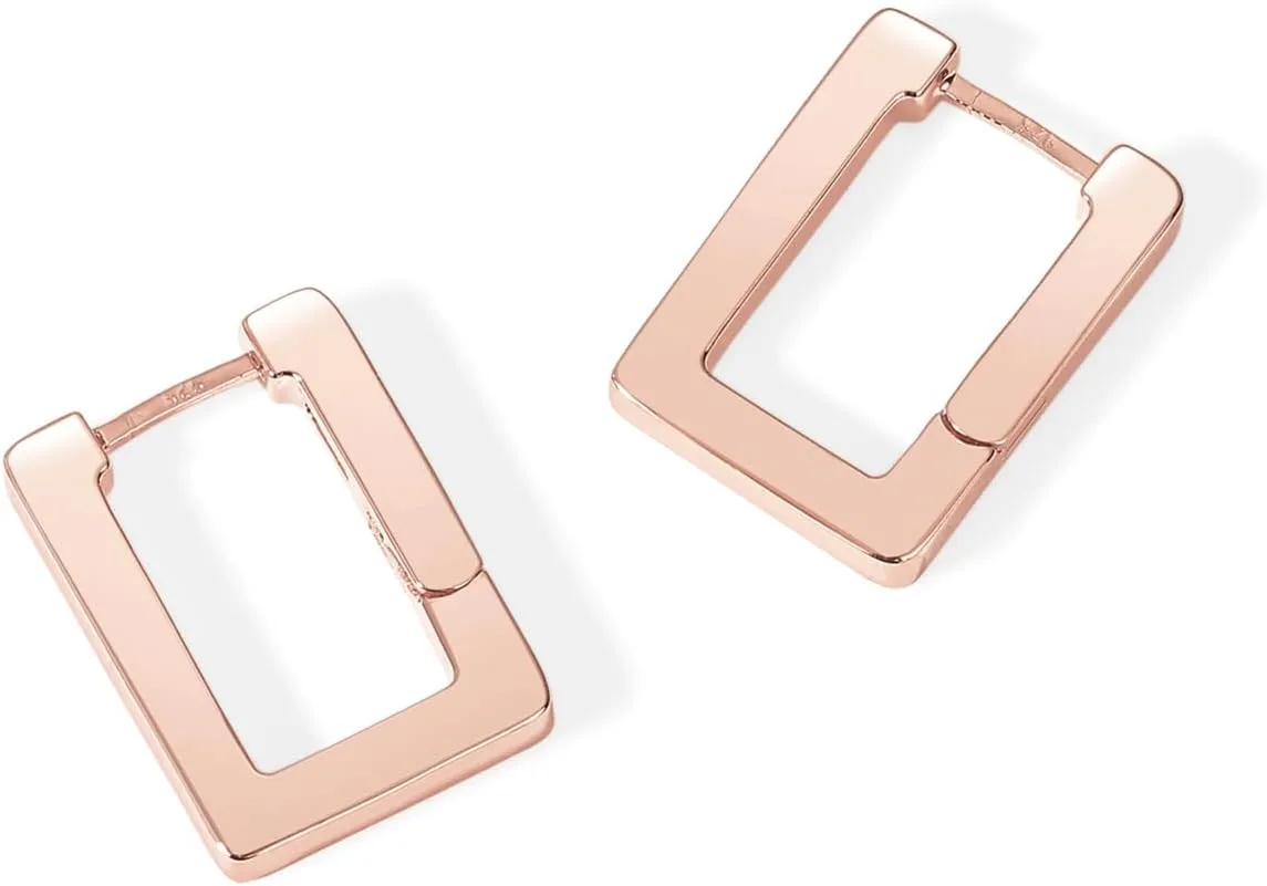 PAVOI 14K Gold Plated 925 Sterling Silver Post Square Hoop Earrings | Geometric Rectangle Gold Hoop Earrings for Women