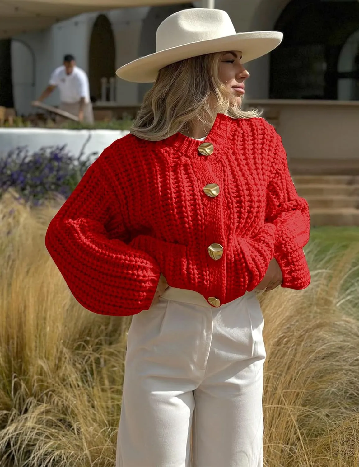 PEHMEA Women's Knit Cardigan Sweaters, Chunky Open Front Button Up Short Sweater Coats for Women Trendy