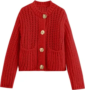 PEHMEA Women's Knit Cardigan Sweaters, Chunky Open Front Button Up Short Sweater Coats for Women Trendy