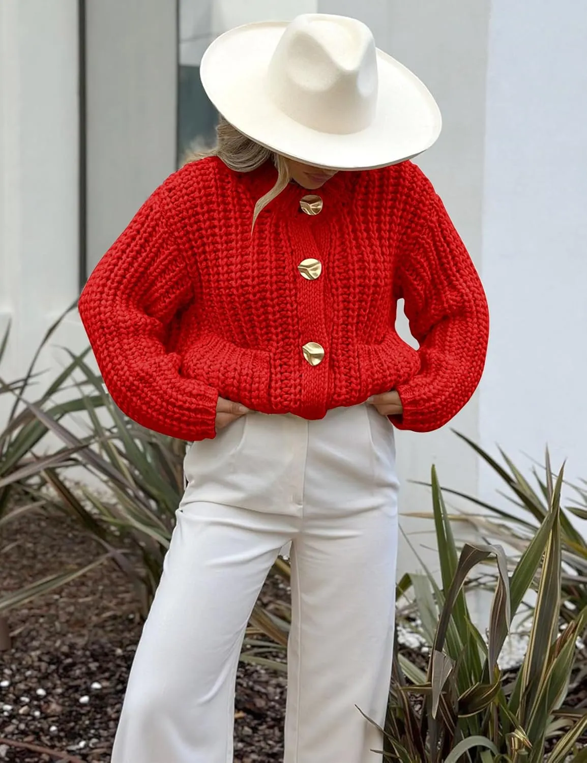 PEHMEA Women's Knit Cardigan Sweaters, Chunky Open Front Button Up Short Sweater Coats for Women Trendy