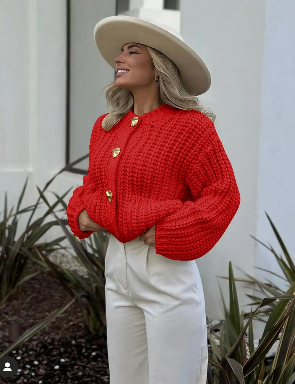 PEHMEA Women's Knit Cardigan Sweaters, Chunky Open Front Button Up Short Sweater Coats for Women Trendy