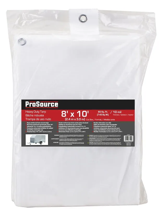 ProSource TW0810 Tarp, 10 ft L, 8 ft W, 10 mil Thick, Plastic, White :EA: QUANTITY: 1