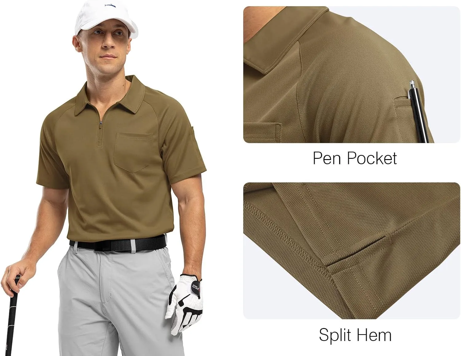 Rdruko Men's Polo Shirts with Pocket Short Sleeve Dry Fit 1/4 Zip Golf Sports Collared Summer T Shirts