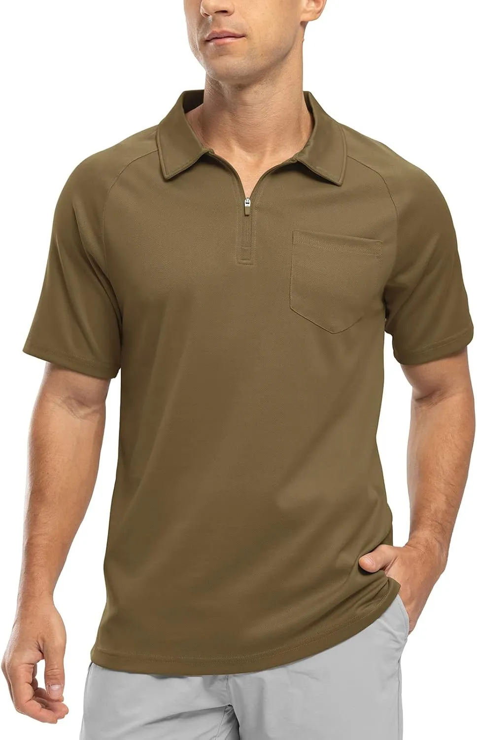 Rdruko Men's Polo Shirts with Pocket Short Sleeve Dry Fit 1/4 Zip Golf Sports Collared Summer T Shirts
