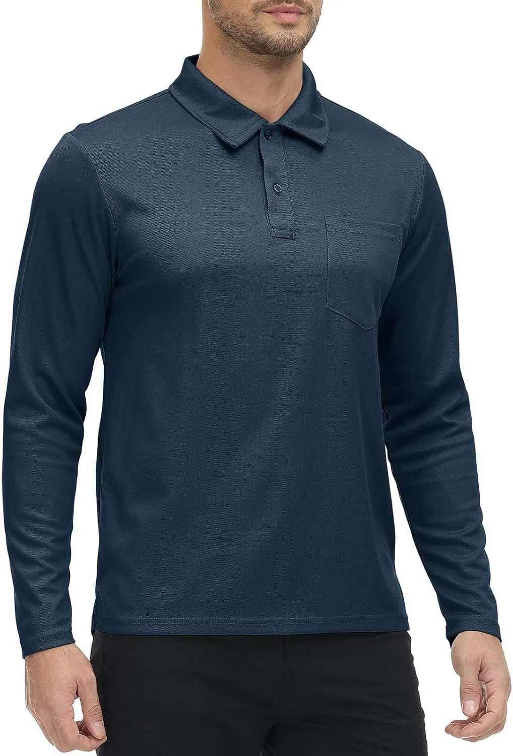 Rdruko Men's Polo with Pocket Long Sleeve Quick Dry Outdoor Golf Pullover Collared T-Shirt