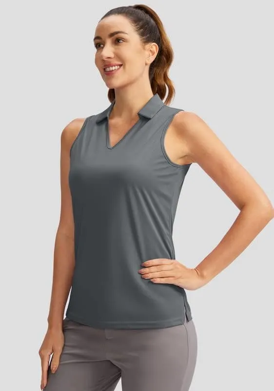 SANTINY Women's Sleeveless Golf Shirt V-Neck Tennis Tank Tops Collared Golf Polo Shirts for Women